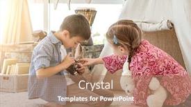  Presentation with camera film - Colorful PPT theme enhanced with children-playing-with-retro-film backdrop and a coral colored foreground