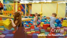  Presentation with playground - Colorful slide set enhanced with children playing with soft cubes playground backdrop and a tawny brown colored foreground