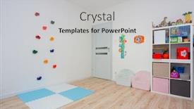  Presentation with children climbing - Presentation theme featuring children-playroom-with-climbing-wall background and a light gray colored foreground