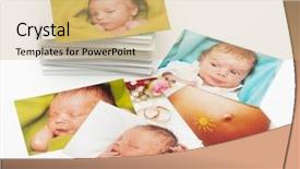  Presentation with pile - Theme having children portfolio - pile of photographs on white background and a coral colored foreground