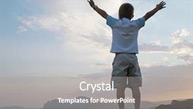  Presentation with children praying - Amazing PPT theme having children praying - boy stand on mountain top backdrop and a gray colored foreground