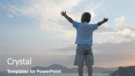  Presentation with mountain top - Slides consisting of children praying - boy stand on mountain top background and a gray colored foreground