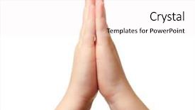  Presentation with children praying - Slides featuring children praying - child hands isolated on white background and a sky blue colored foreground