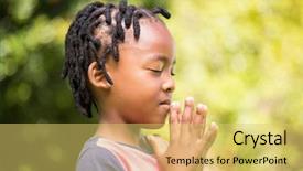  Presentation with children praying - PPT layouts consisting of children praying - focused boy with hands together background and a yellow colored foreground