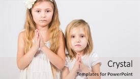  Presentation with prayer - PPT theme enhanced with children praying - two girls dressed in white background and a lemonade colored foreground