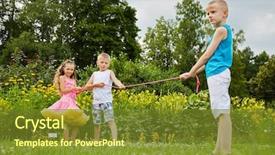 Presentation with play children - Presentation theme consisting of children-prepare-to-play-tug background and a tawny brown colored foreground