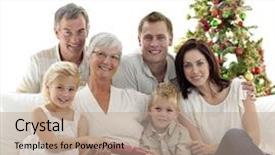  Presentation with family children - Colorful presentation theme enhanced with children pulling crackers in christmas with their family backdrop and a coral colored foreground