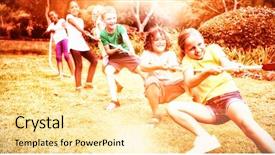 Presentation with tug of war sport - Presentation theme featuring children pulling rope in tug background and a blonde colored foreground