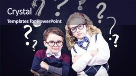  Presentation with black children - PPT theme with children questions - cute pupils looking at camera background and a navy blue colored foreground