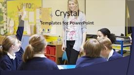  Presentation with children questions - PPT theme with children questions - teacher teaching lesson to elementary background and a soft green colored foreground