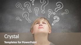  Presentation with question marks - Colorful presentation theme enhanced with children questions - thinking child looking at question backdrop and a coral colored foreground