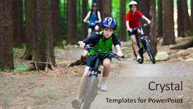  Presentation with mountain - Presentation design with mountain bike - active family biking background and a light gray colored foreground