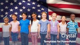  Presentation with classroom - Audience pleasing theme consisting of digitally generated american national flag backdrop and a ocean colored foreground