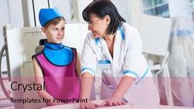  Presentation with radiology - Slide deck having children radiology - nurse assistant with little boy background and a coral colored foreground