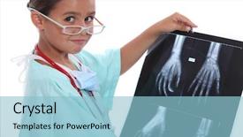 Presentation with scrubs - Colorful presentation design enhanced with children radiology - young girl dressed in hospital backdrop and a light blue colored foreground