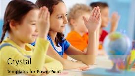  Presentation with children hands - Beautiful slides featuring children raising hands knowing backdrop and a yellow colored foreground