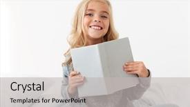  Presentation with cheerful stylish city girl using - Colorful slides enhanced with children reading - cheerful little girl in gray backdrop and a light gray colored foreground