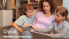  Presentation with children reading - Theme with children reading - son and daughter with their background and a coral colored foreground