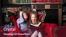  Presentation with children reading - Theme featuring children reading book at home boy and girl in library background and a tawny brown colored foreground