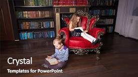  Presentation with children reading - Cool new slide set with children reading book at home boy and girl in library backdrop and a tawny brown colored foreground