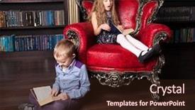  Presentation with children reading - Cool new theme with children reading book at home boy and girl in library backdrop and a wine colored foreground