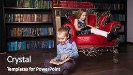  Presentation with children reading - Slide deck enhanced with children reading book at home boy and girl in library background and a wine colored foreground