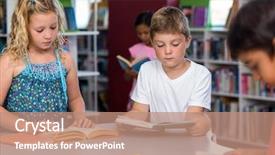  Presentation with children books - PPT theme consisting of children reading books in library background and a  colored foreground