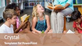  Presentation with children books - Amazing theme having children reading books in library backdrop and a coral colored foreground