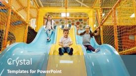  Presentation with entertainment - Presentation theme consisting of children-ride-down-the-hill background and a teal colored foreground