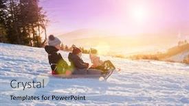  Presentation with snow day - Beautiful presentation theme featuring children-ride-from-a-snow backdrop and a light blue colored foreground