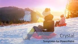  Presentation with play children - Colorful slide deck enhanced with children-ride-from-a-snow backdrop and a light blue colored foreground