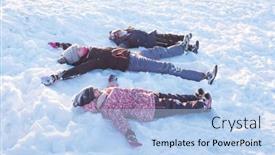  Presentation with christmas play - Colorful presentation design enhanced with children-ride-from-a-snow backdrop and a light blue colored foreground