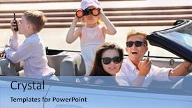  Presentation with play children - Audience pleasing PPT theme consisting of children ride in convertible car backdrop and a light blue colored foreground