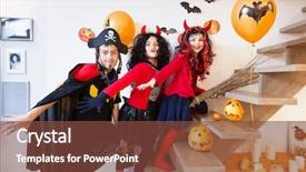  Presentation with meditation children - Colorful presentation design enhanced with children riding on a broomstick backdrop and a tawny brown colored foreground