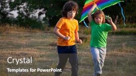  Presentation with kite - Cool new PPT theme with children-run-with-kite backdrop and a tawny brown colored foreground