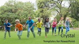  Presentation with racing diversity race ethnicity - Presentation theme with children running - cute pupils racing background and a yellow colored foreground
