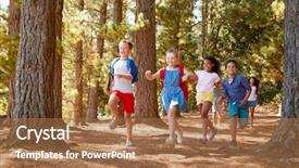  Presentation with children running - PPT theme with children running ahead of parents background and a coral colored foreground