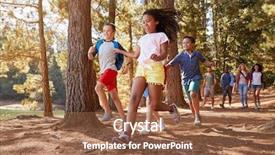  Presentation with children running - PPT theme having children running ahead of parents background and a tawny brown colored foreground