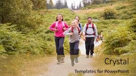  Presentation with children running - Audience pleasing PPT theme consisting of children running ahead of parents backdrop and a yellow colored foreground
