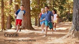  Presentation with children running - Amazing theme having children running along forest trail backdrop and a coral colored foreground