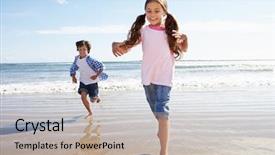  Presentation with children running - Slide set having children running away from breaking background and a mint green colored foreground