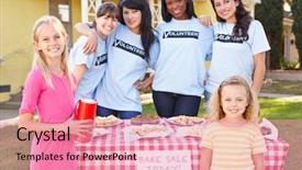  Presentation with children running - Colorful slide set enhanced with children running charity bake sale backdrop and a coral colored foreground