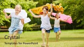  Presentation with children running - Cool new slide deck with ease - children running in freedom backdrop and a yellow colored foreground