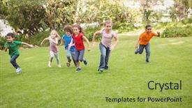  Presentation with children running - Theme enhanced with children running on the grass background and a yellow colored foreground