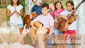  Presentation with band - PPT theme with children-s-band-and-teacher background and a coral colored foreground
