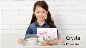  Presentation with breakfast children - Colorful slide set enhanced with children s crafts - little girl holding tray backdrop and a light gray colored foreground