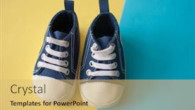  Presentation with sports children - Slide set with children-s-denim-sports-shoes background and a yellow colored foreground