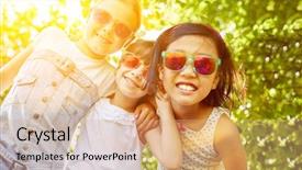  Presentation with summer party - Theme with children s garden - cool girls with sunglasses background and a  colored foreground