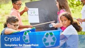  Presentation with environmental waste - Theme featuring children-s-group-learns-sustainability background and a teal colored foreground