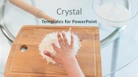  Presentation with children hands - Audience pleasing PPT layouts consisting of children's hands preparing a cake in the kitchen backdrop and a sky blue colored foreground